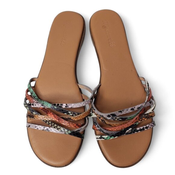 Madewell Tracie Flat Sandals Women's Multi Color Snakeskin Slip On Festival 8.5 - Picture 3 of 10